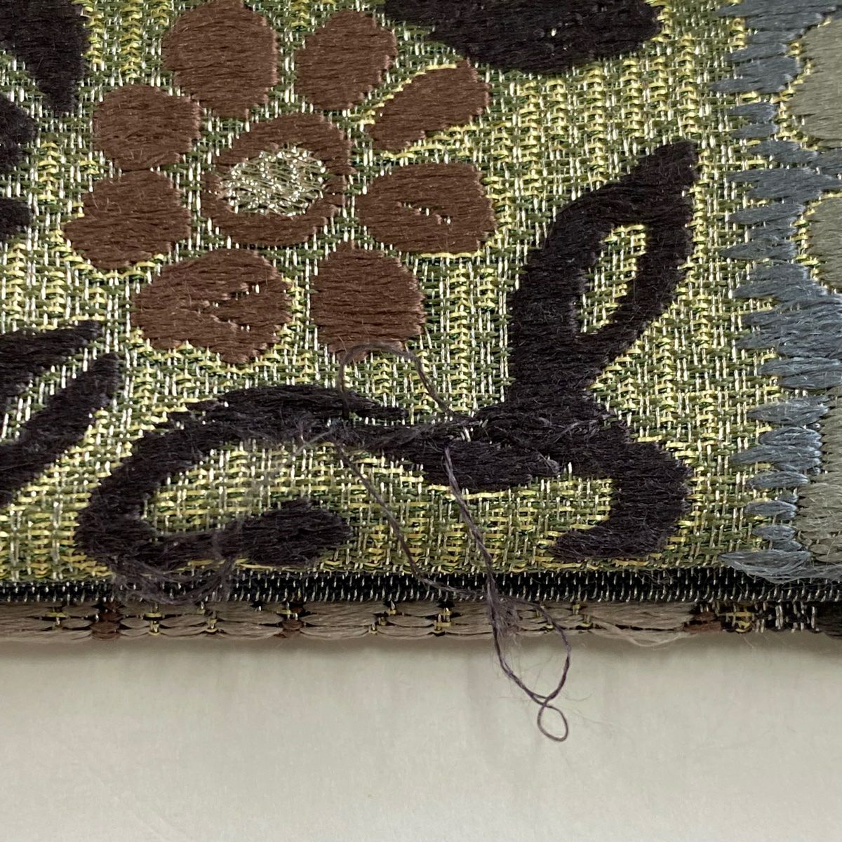 【庫存清倉】 袋帶 名品級 草花紋紋 段紋刺繡 金銀彩 灰 深藍 六通 純蠶絲