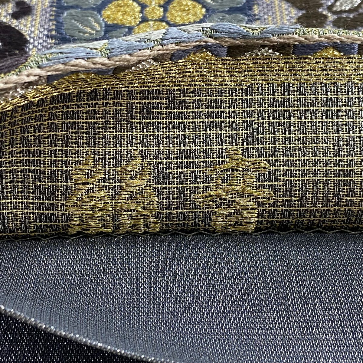 【庫存清倉】 袋帶 名品級 草花紋紋 段紋刺繡 金銀彩 灰 深藍 六通 純蠶絲