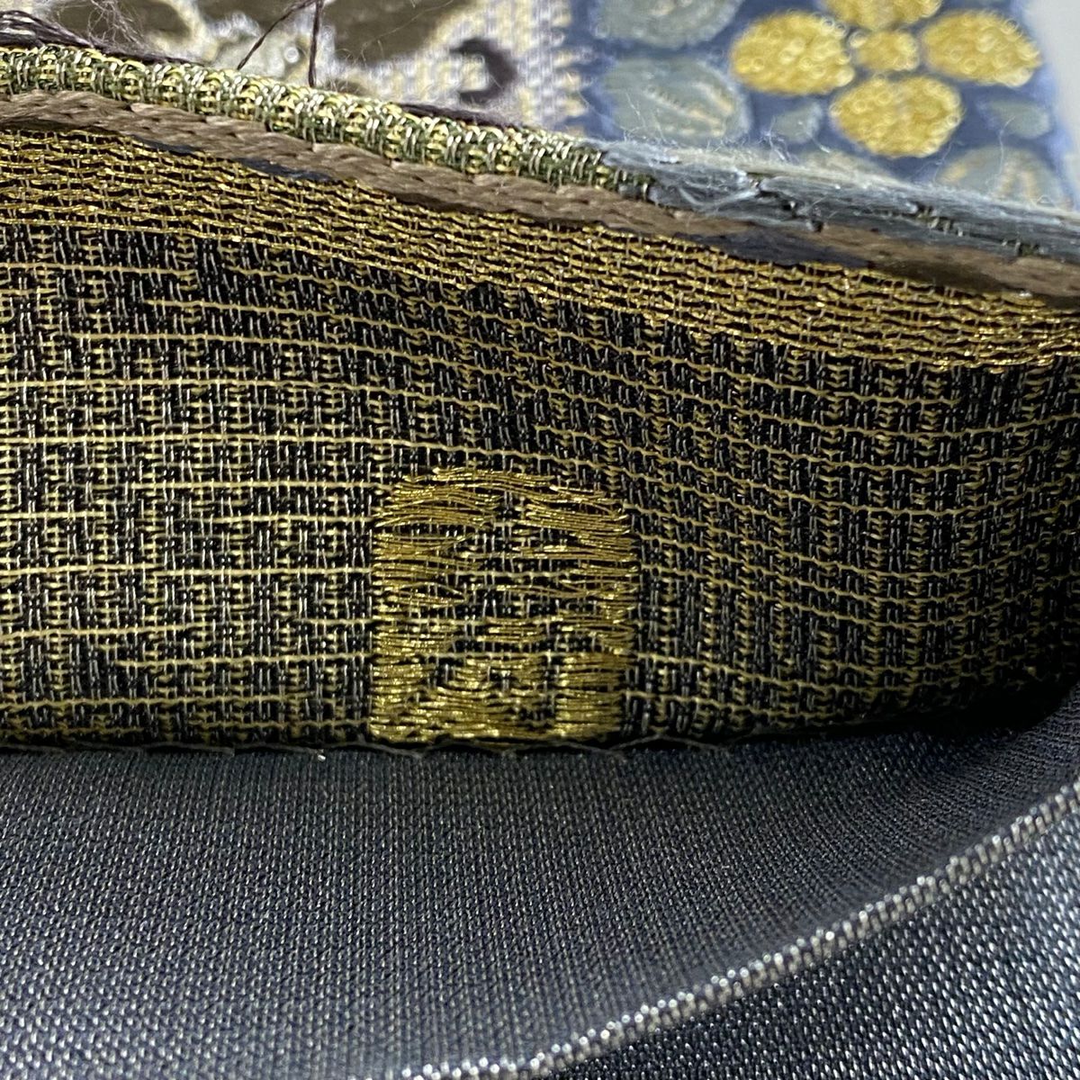 【庫存清倉】 袋帶 名品級 草花紋紋 段紋刺繡 金銀彩 灰 深藍 六通 純蠶絲