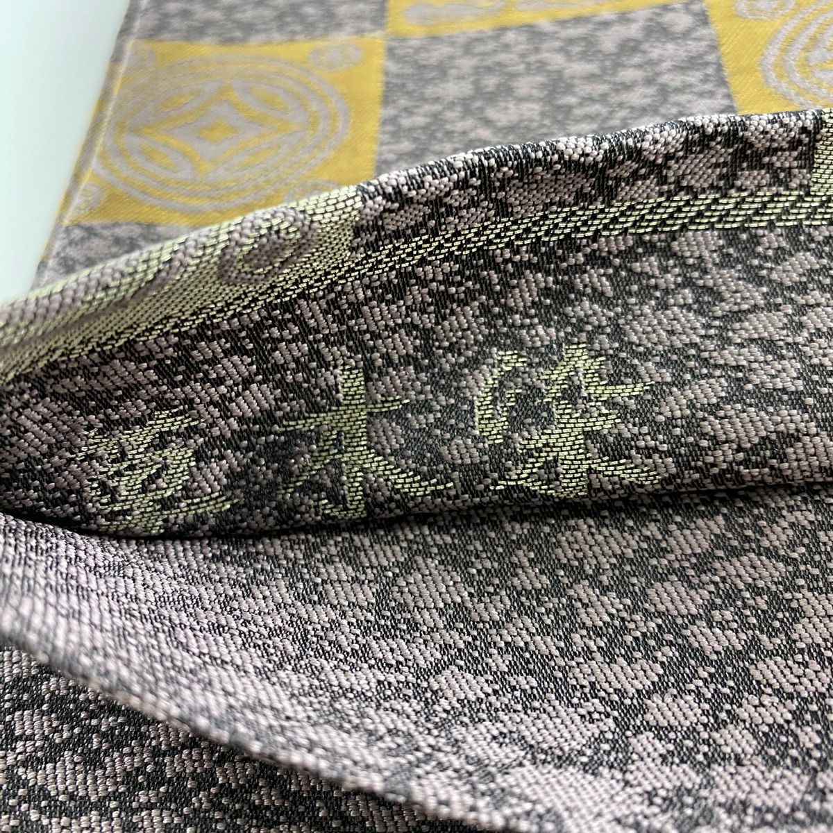 【庫存清倉】 袋帶 美品 名品級 草木染 名物裂紋樣 市松樹 金銀線 紫 六通 純蠶絲
