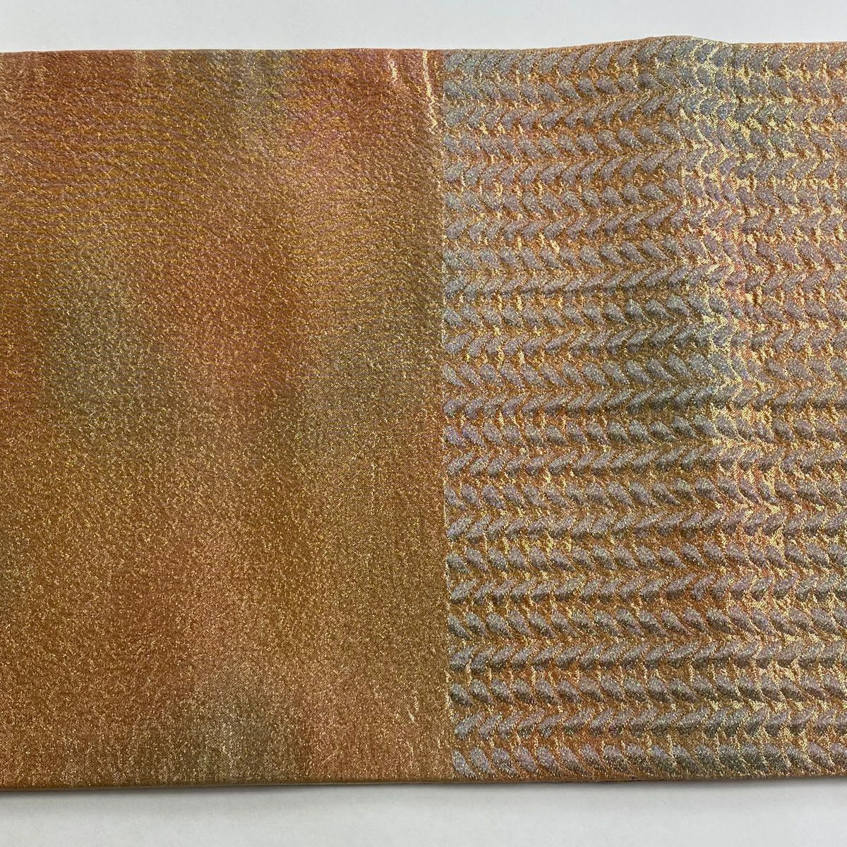 【庫存清倉】 袋帶 美品 名品級 花鳥 菱 金絲 金金箔 淺橙色 大鼓圖案 純蠶絲
