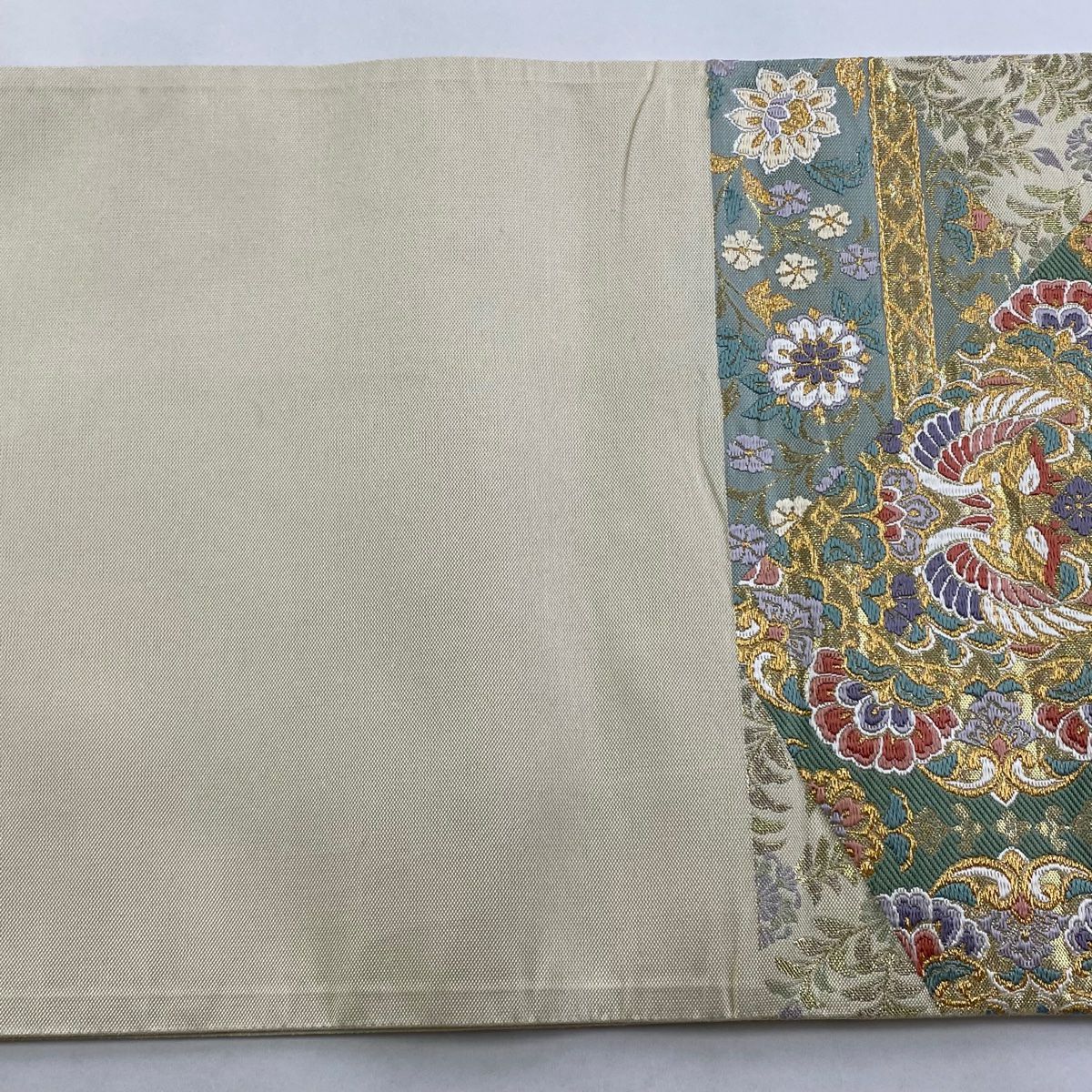 【清倉特賣】 袋帶 美品 名品級 向鳥 七寶 金絲 金金箔 淺黃 六通 純蠶絲
