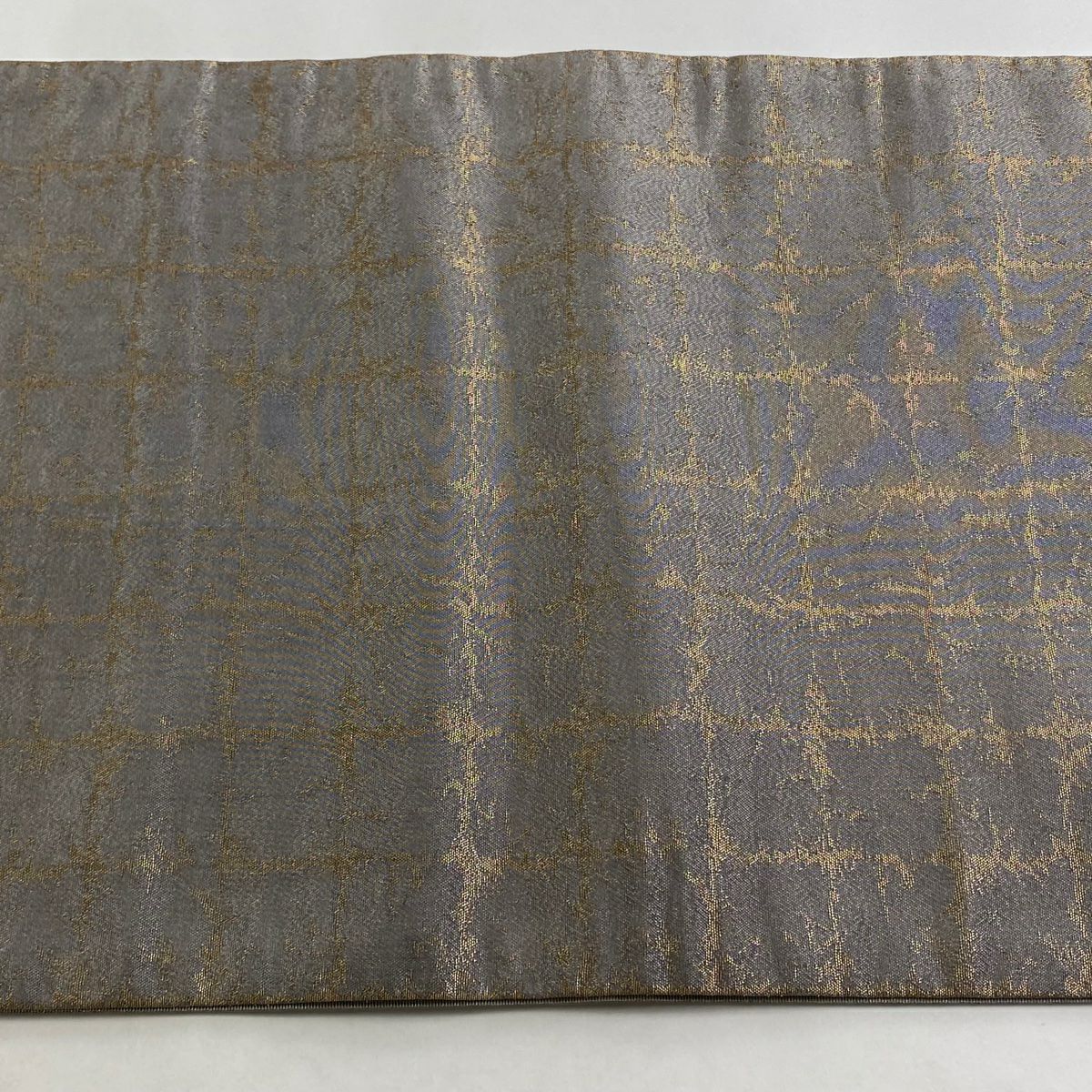 【庫存清倉】 袋帶 美品 名品級 辻花染 格子 銀線 金金箔 小豆色 大鼓圖案 純蠶絲
