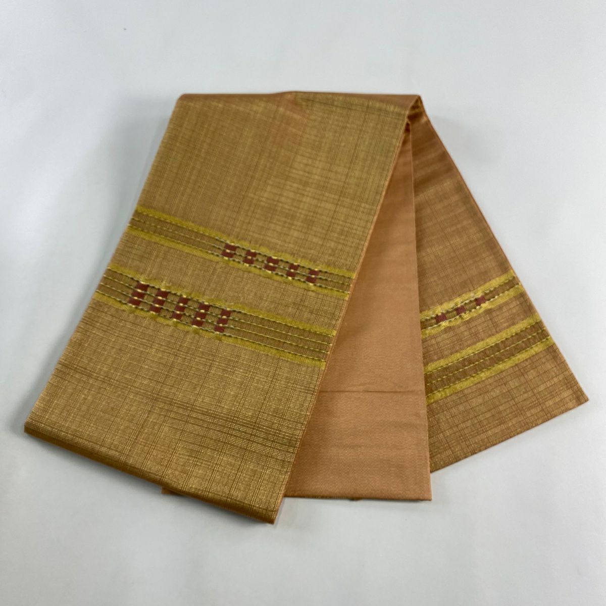 【庫存清倉】 袋帶 美品 優品級 條紋 幾何圖案 金絲 橙色 大鼓圖案 純蠶絲
