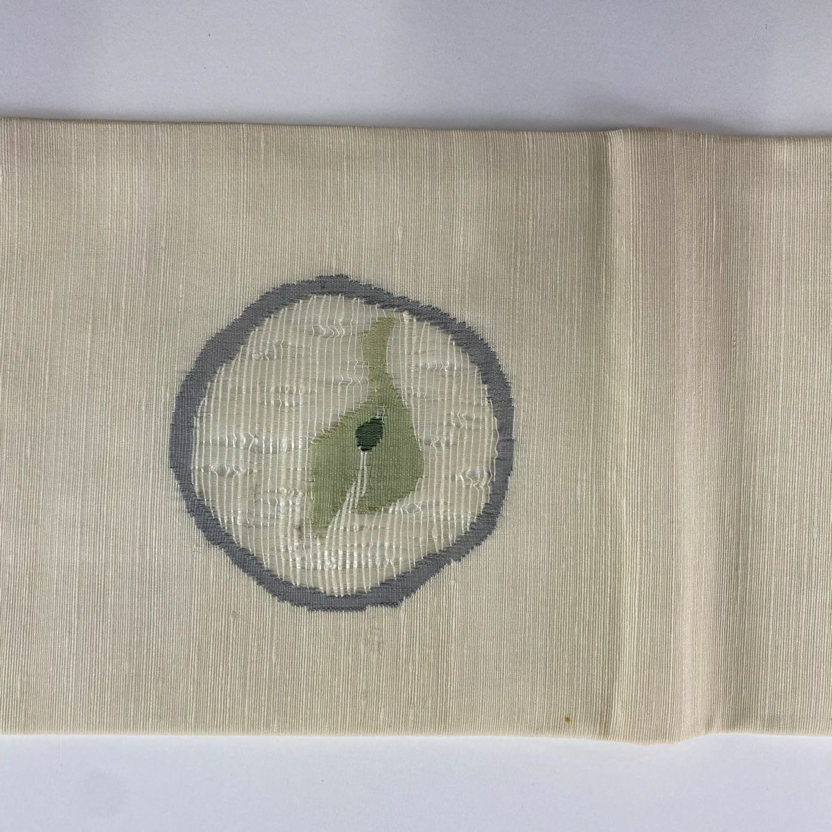 【庫存清倉】名古屋帶 優品級 有落款 關西仕立 葉紋 圓文 米色 純蠶絲