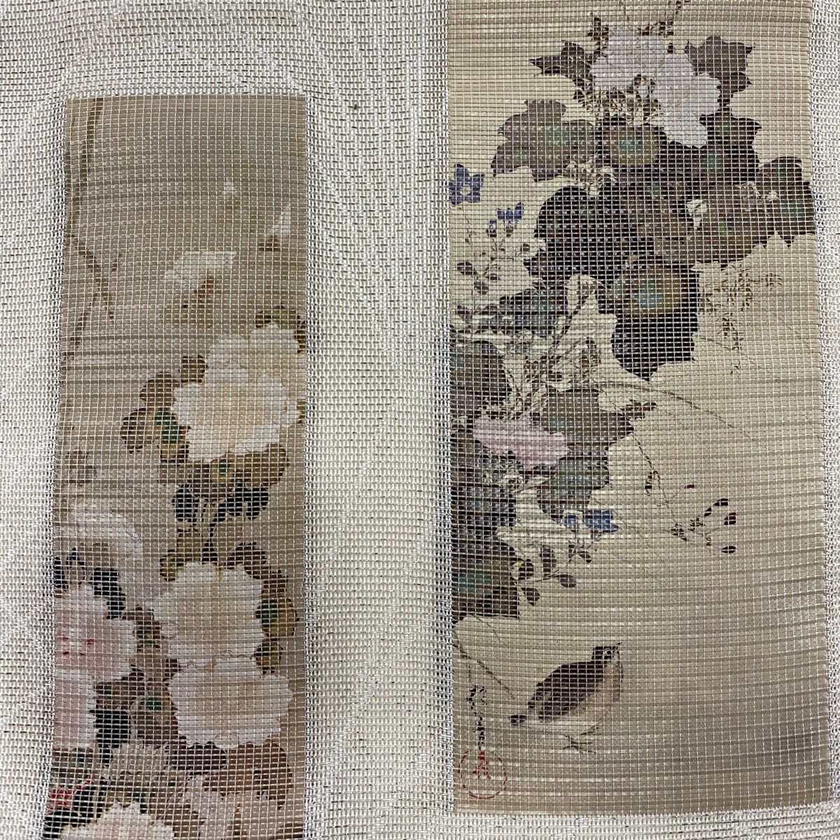 【庫存清倉】 名古屋帶 優品級 關西仕立 夏帶 花鳥圖 金金箔 米色 純蠶絲