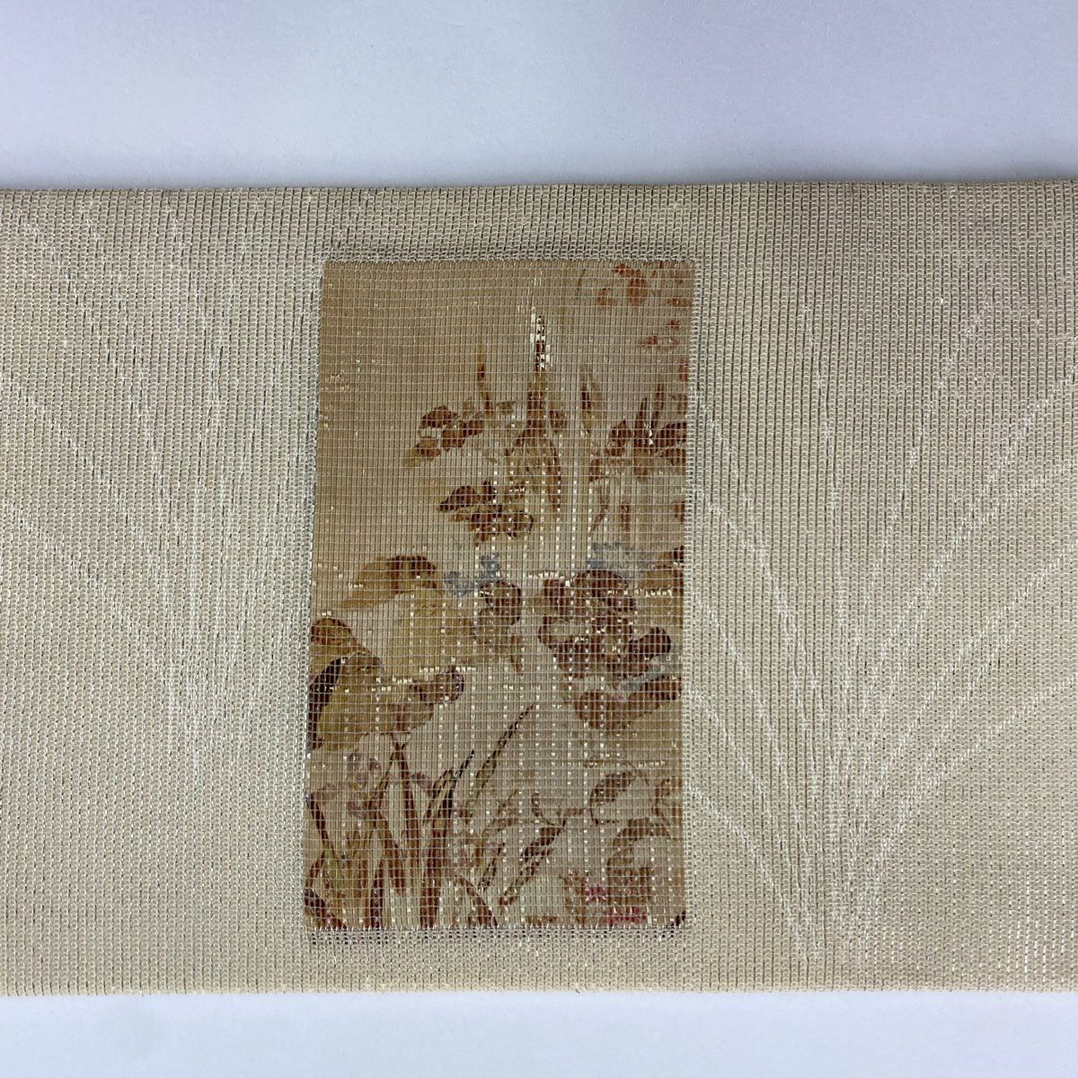 【庫存清倉】 名古屋帶 優品級 關西仕立 夏帶 花鳥圖 金金箔 米色 純蠶絲