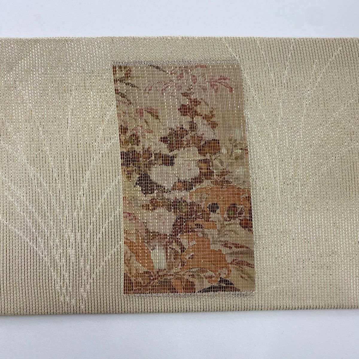 【庫存清倉】 名古屋帶 優品級 關西仕立 夏帶 花鳥圖 金金箔 米色 純蠶絲