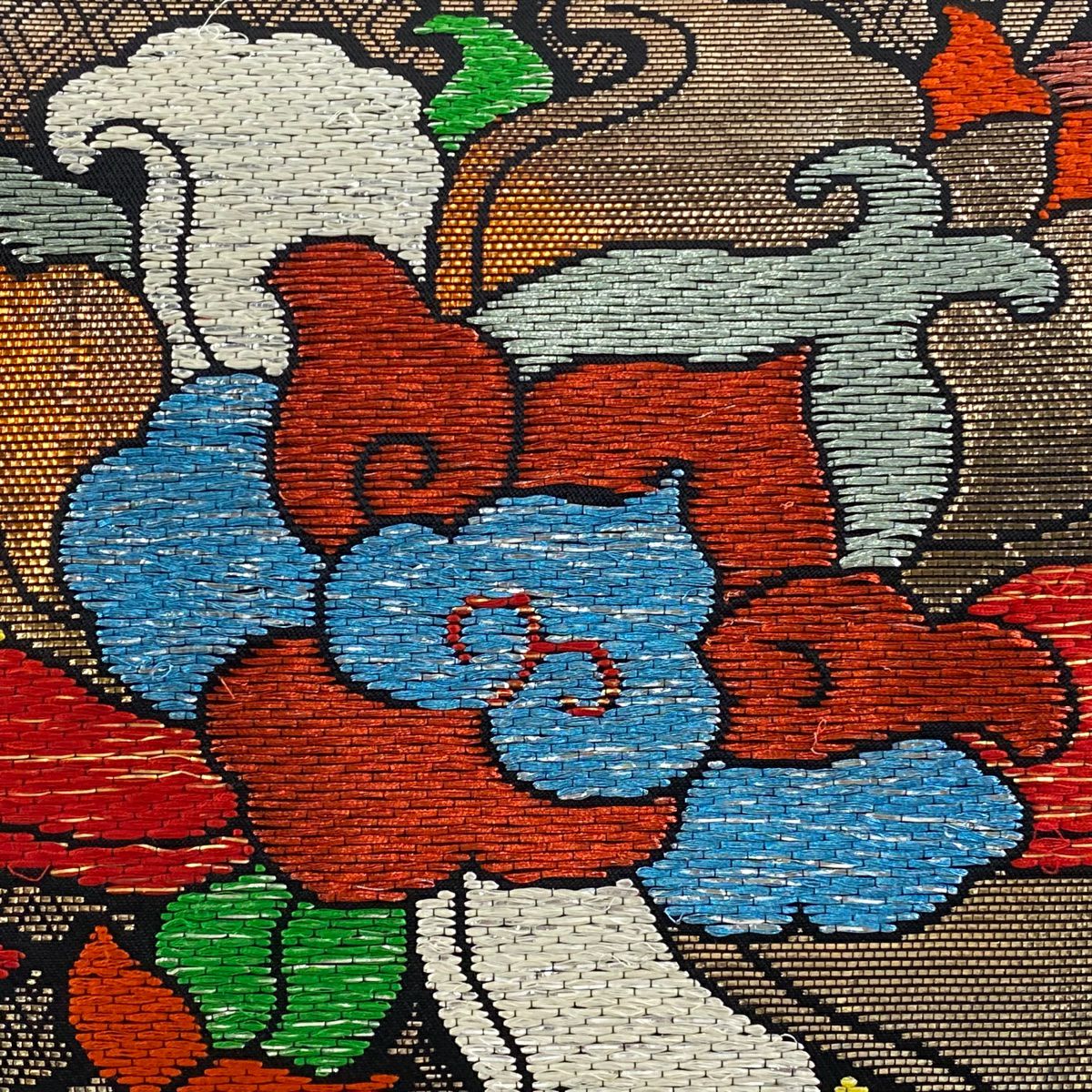 【庫存清倉】 袋帶 優品級 關西仕立 花唐草紋 菱形 刺繡 金金箔 灰茶 六通 純蠶絲