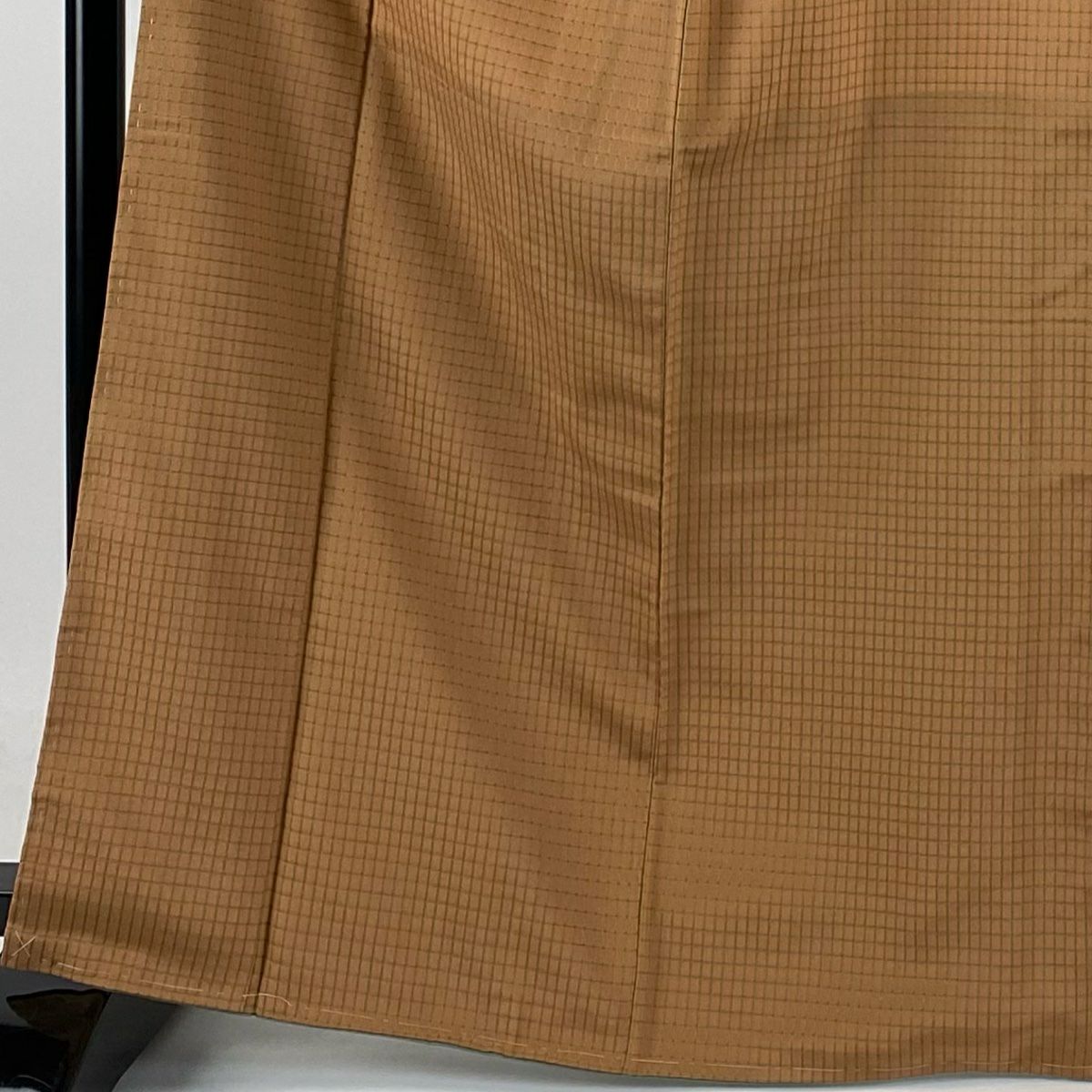 【庫存清倉】 小紋 身長166.5cm 袖長66.5cm M 雙層 格子 茶 純蠶絲 美品 名品級