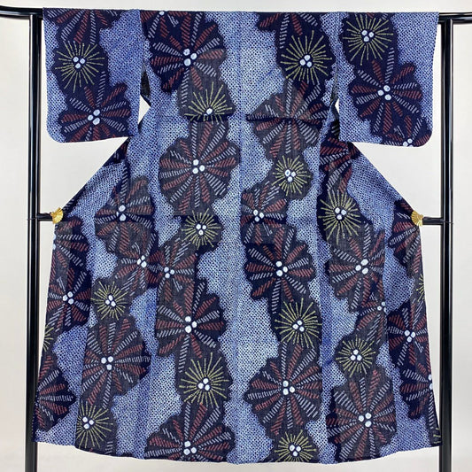 【庫存清倉】 浴衣 身長146.5cm 袖長61cm S 絞染浴衣 幾何圖案 深藍 純棉 名品級