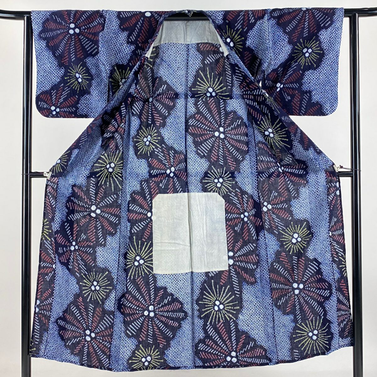 【庫存清倉】 浴衣 身長146.5cm 袖長61cm S 絞染浴衣 幾何圖案 深藍 純棉 名品級