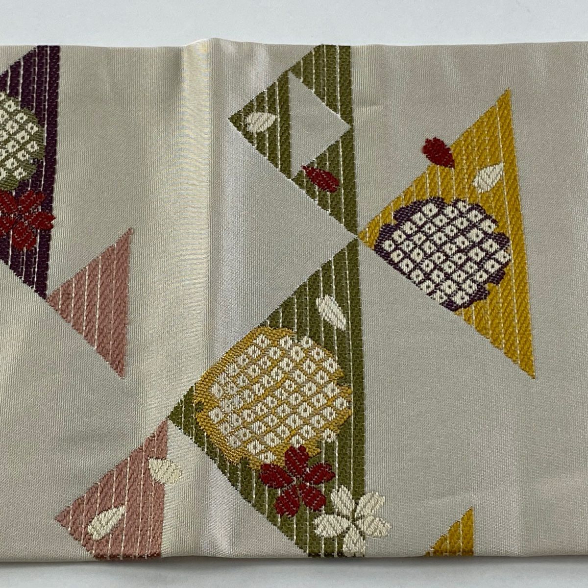 【庫存清倉】 名古屋帶 優品級 櫻花 雪輪 刺繡 米色 純蠶絲