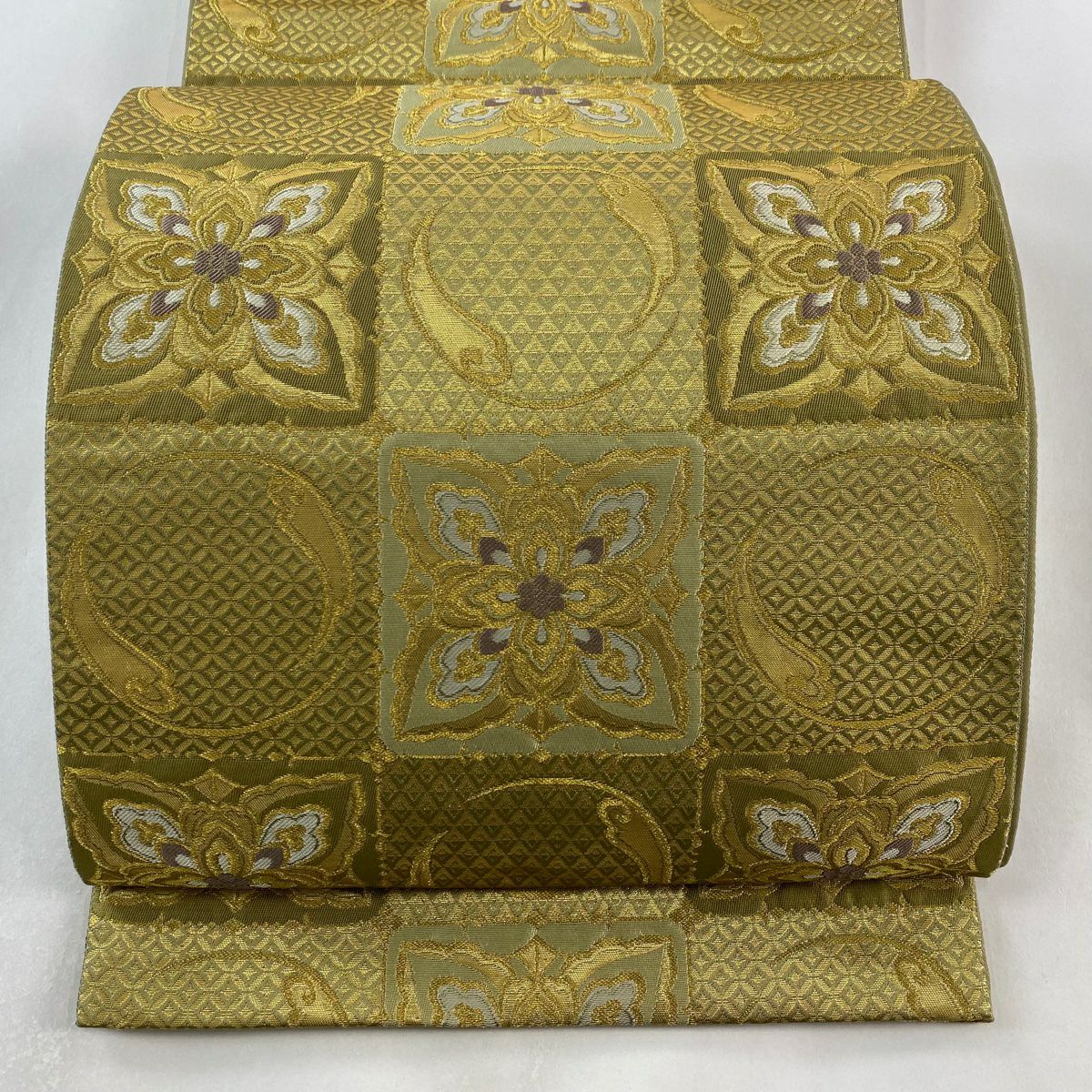 【庫存清倉】 袋帶 優品級 華紋 七寶 金金箔 金絲 鶯綠 全通 純蠶絲