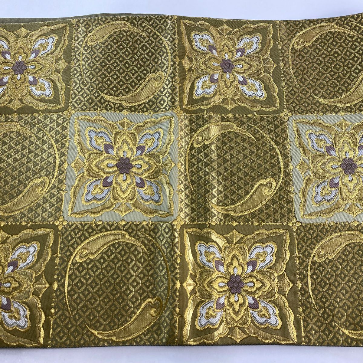 【庫存清倉】 袋帶 優品級 華紋 七寶 金金箔 金絲 鶯綠 全通 純蠶絲