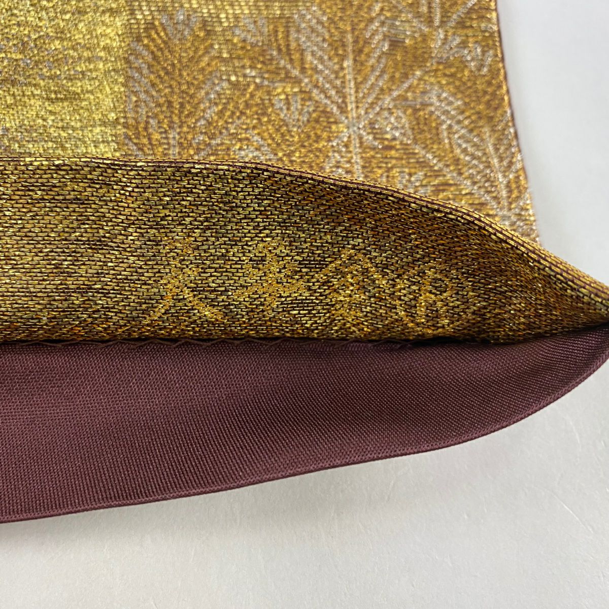【庫存清倉】 袋帶 美品 秀品級 花唐草紋 若松樹 金銀絲 金金箔 金色 六通 純蠶絲
