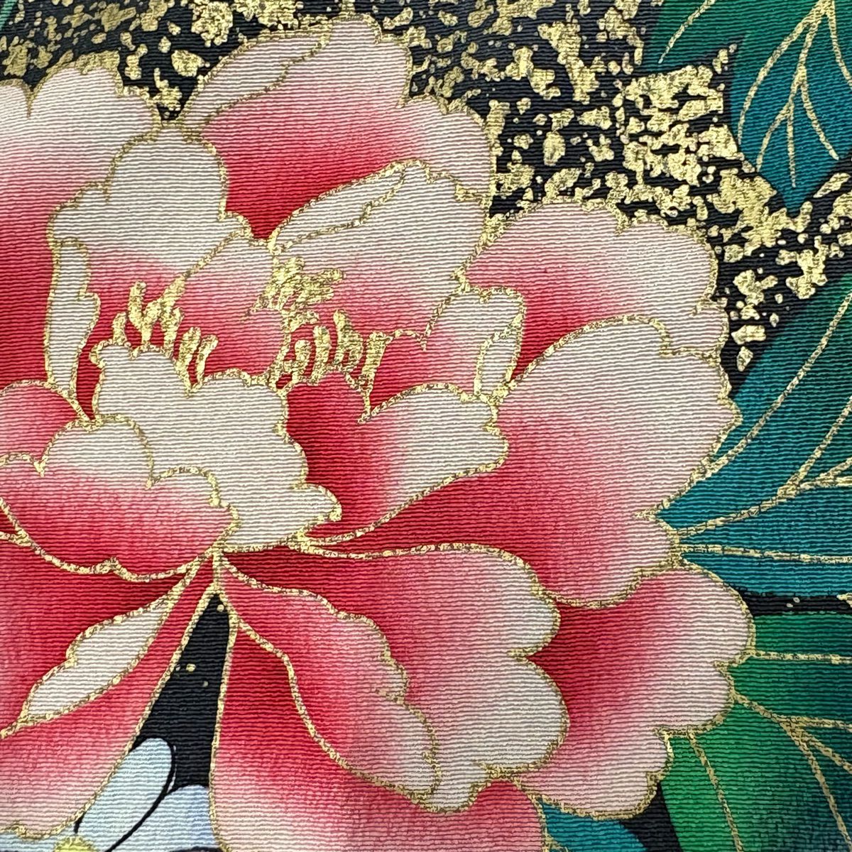 【庫存清倉】振袖禮服 身長167.5cm 袖長66.5cm M 雙層 草花紋紋 鳥 金銀彩 漸層 芥末色 純蠶絲 名品級