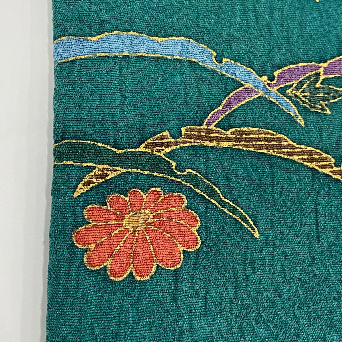 【庫存清倉】振袖禮服 身長163cm 袖長65cm M 雙層 橘花 菊花 金銀彩 金絲 綠 純蠶絲 名品級