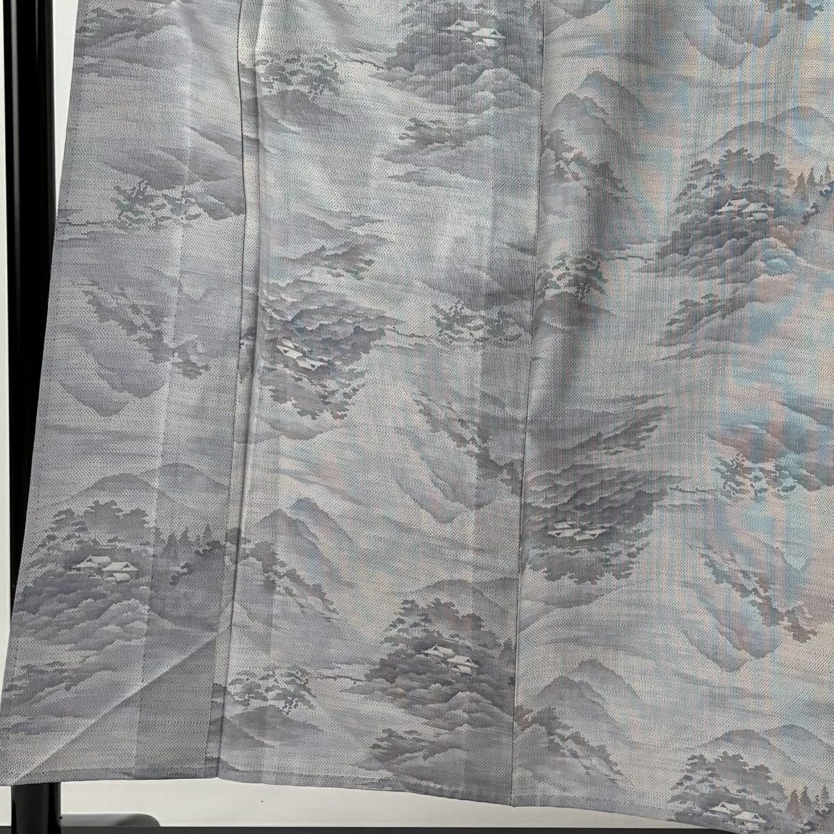【庫存清倉】 大島紬織 身長156cm 袖長64.5cm M 單層 證書在手 山 家屋 灰紫 純蠶絲 名品級