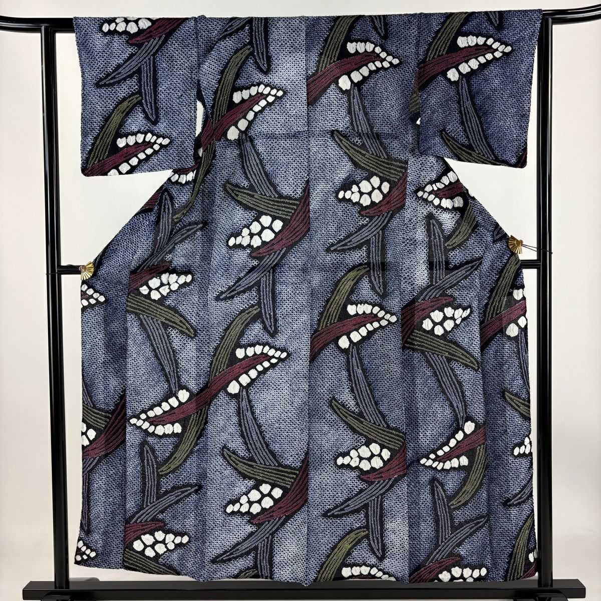 【庫存清倉】 浴衣 身長156cm 袖長62.5cm S 絞染浴衣 葉紋 深藍 純棉 名品級