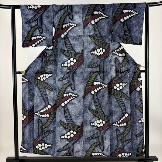 【庫存清倉】 浴衣 身長156cm 袖長62.5cm S 絞染浴衣 葉紋 深藍 純棉 名品級