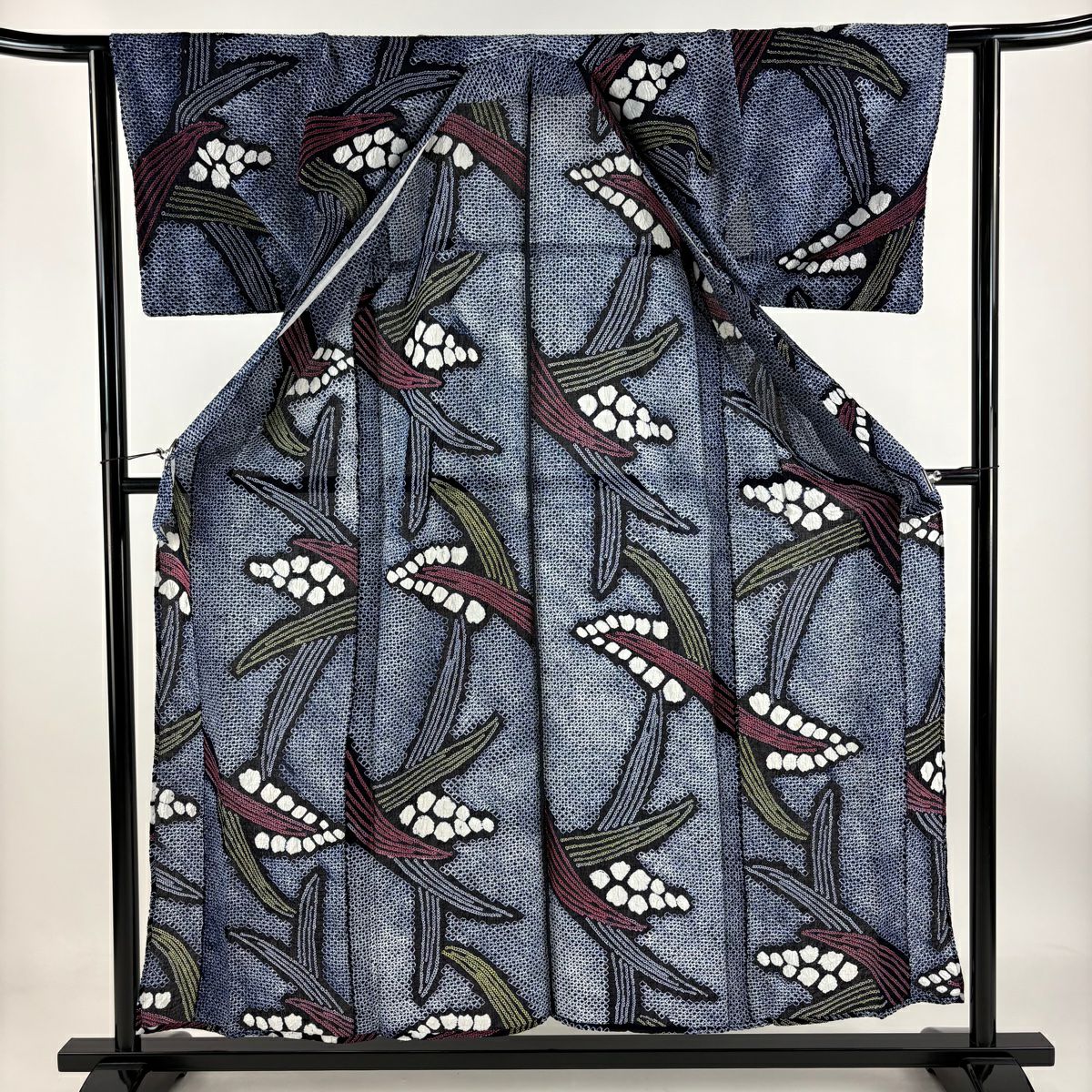 【庫存清倉】 浴衣 身長156cm 袖長62.5cm S 絞染浴衣 葉紋 深藍 純棉 名品級