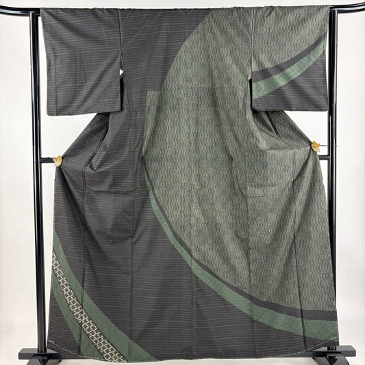 【庫存清倉】訪問服 身長160.5cm 袖長62.5cm S 雙層 紬織織 松樹皮菱 立涌 刺繡 黑 純蠶絲 美品 名品級