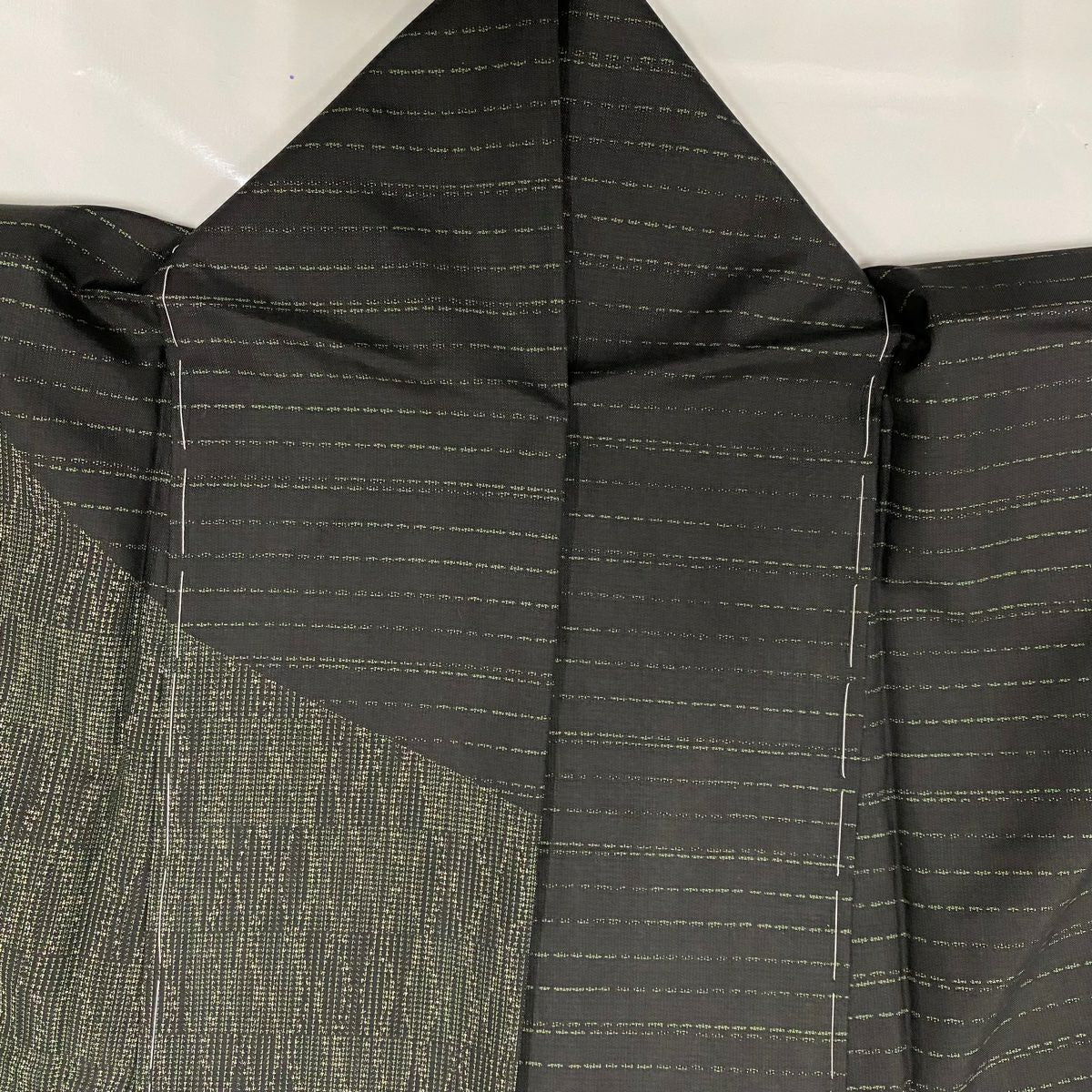【庫存清倉】訪問服 身長160.5cm 袖長62.5cm S 雙層 紬織織 松樹皮菱 立涌 刺繡 黑 純蠶絲 美品 名品級