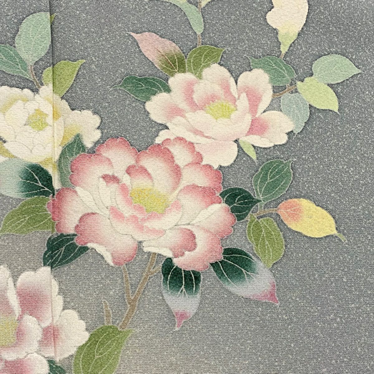 【庫存清倉】 付下 身長161.5cm 袖長64cm M 雙層 枝花 草花紋紋 漸層 青灰 純蠶絲 優品級