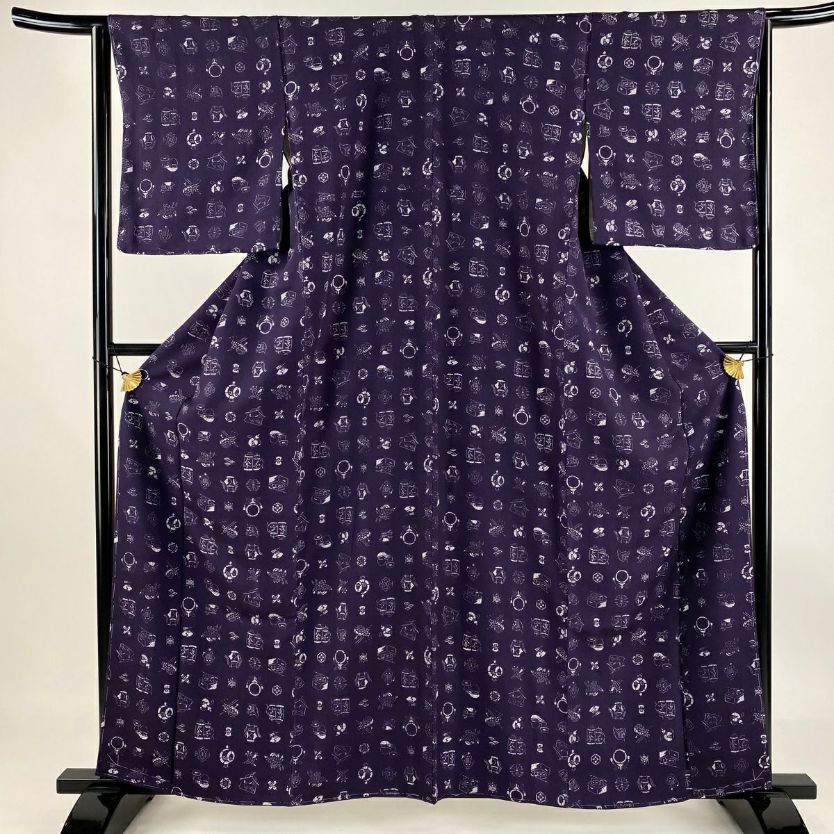 小紋 身長160.5cm 袖長64.5cm M 雙層 瓢箪 刺繡 紫 純蠶絲 秀品級