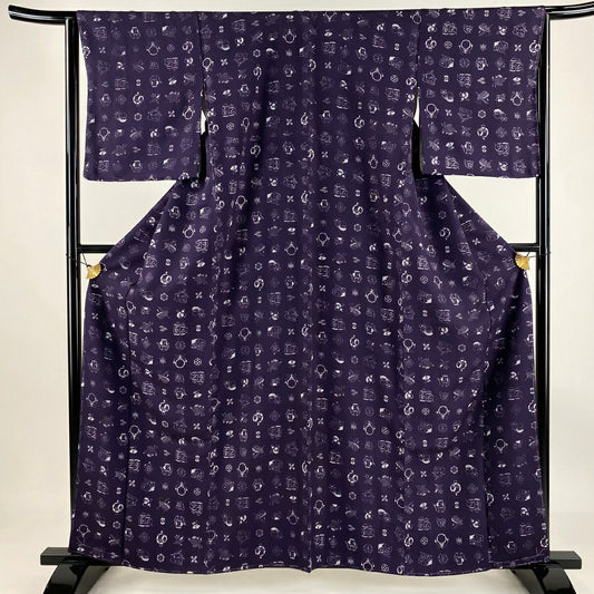 小紋 身長160.5cm 袖長64.5cm M 雙層 瓢箪 刺繡 紫 純蠶絲 秀品級
