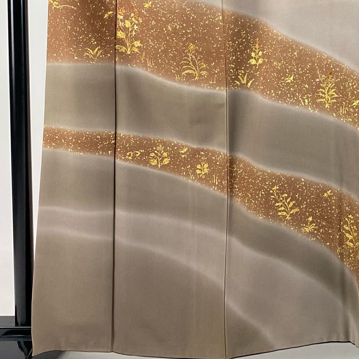【庫存清倉】訪問服 身長161.5cm 袖長63.5cm S 雙層 ますいわ屋 草花紋刺繡金彩裝飾 深紫 純蠶絲 優品級