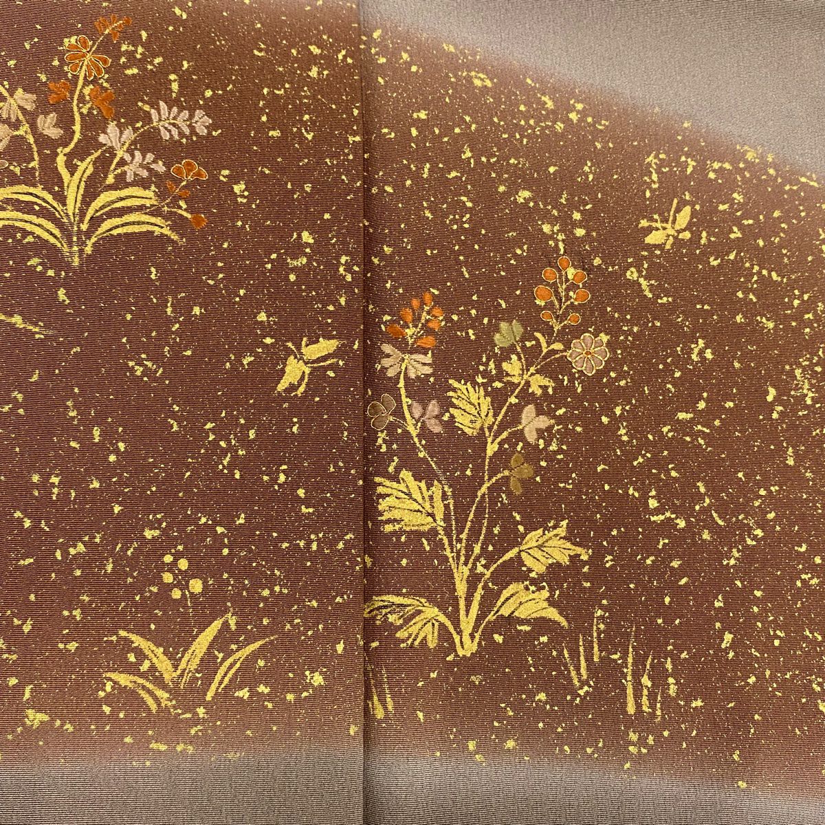 【庫存清倉】訪問服 身長161.5cm 袖長63.5cm S 雙層 ますいわ屋 草花紋刺繡金彩裝飾 深紫 純蠶絲 優品級