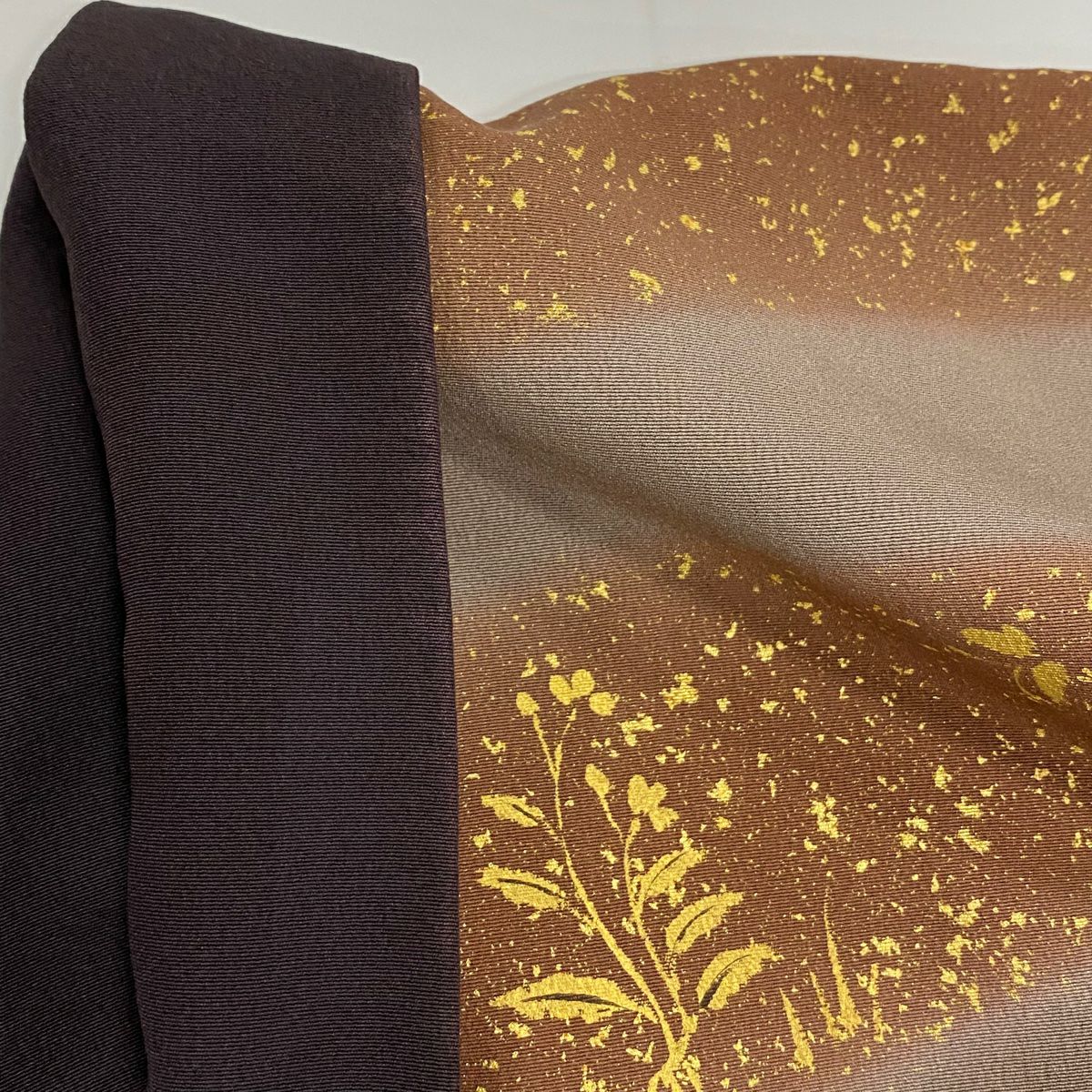 【庫存清倉】訪問服 身長161.5cm 袖長63.5cm S 雙層 ますいわ屋 草花紋刺繡金彩裝飾 深紫 純蠶絲 優品級
