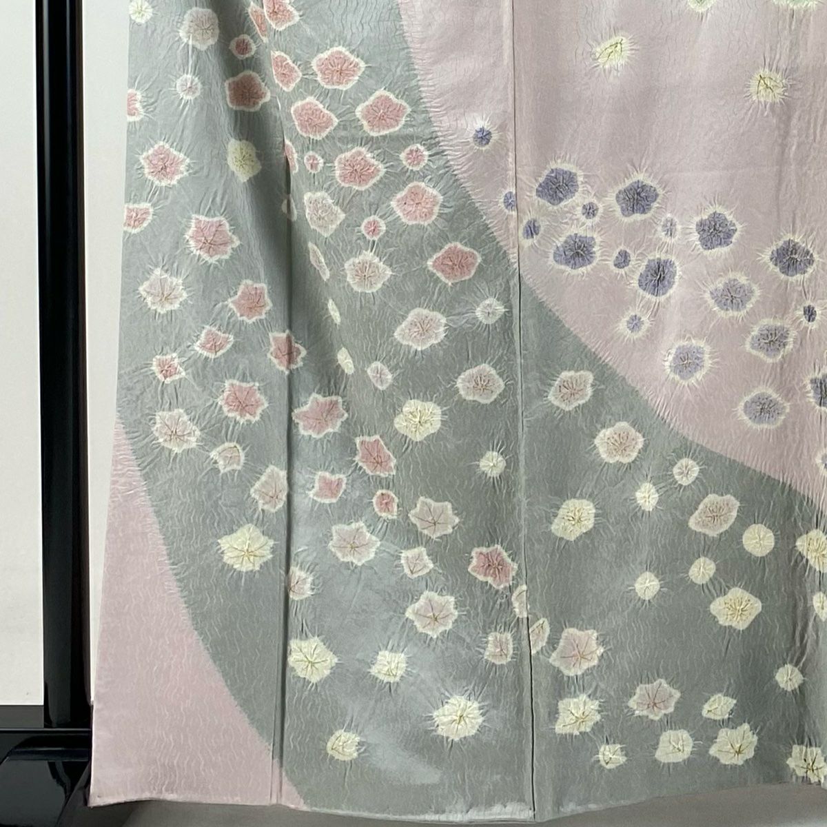 【庫存清倉】訪問服 身長163cm 袖長64.5cm M 雙層 奇翠 青柳 有落款 梅花 楓 金銀彩 絞染 灰色 純蠶絲 逸品級