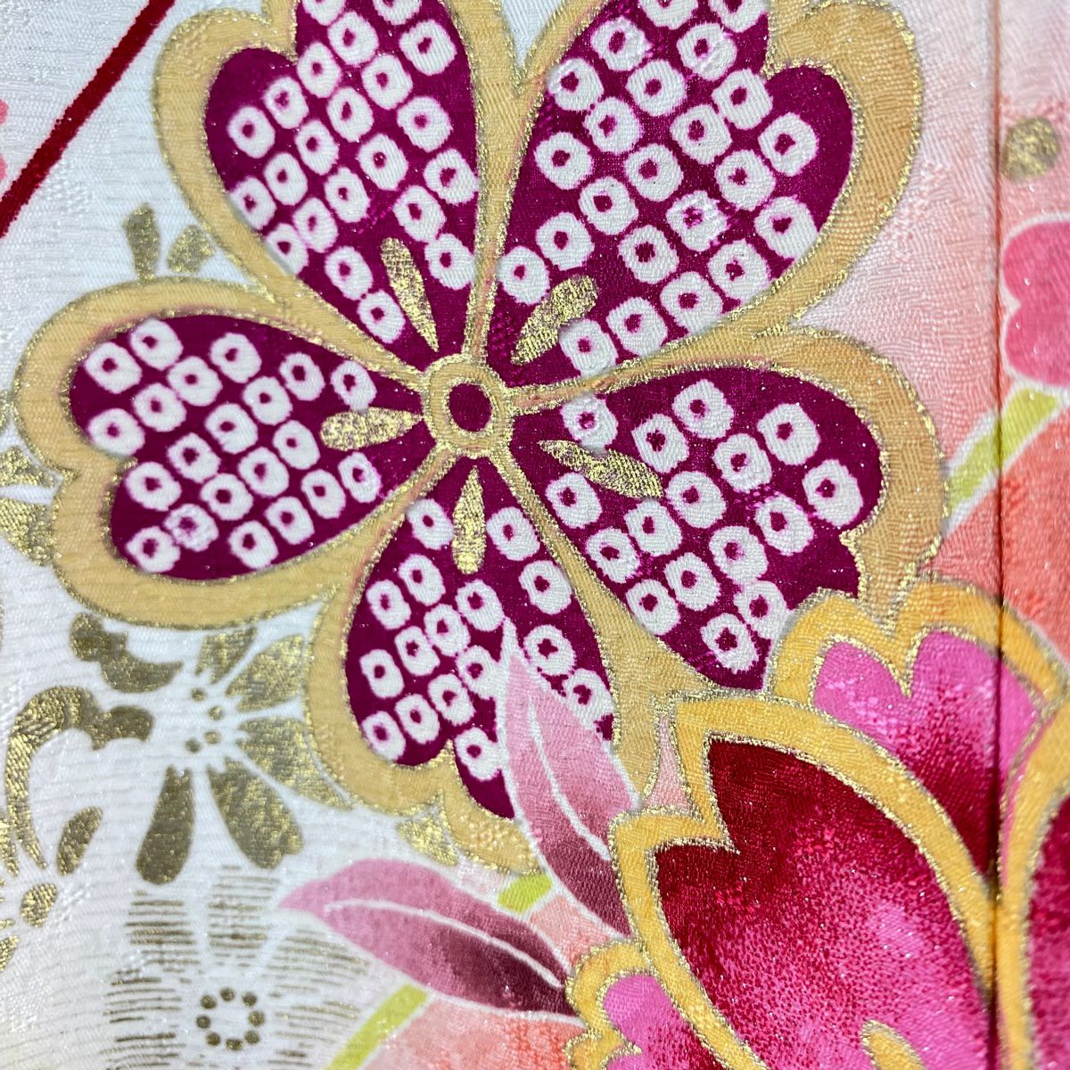 【清倉特賣】振袖禮服 身長170.5cm 袖長67cm M 雙層 牡丹 櫻花 刺繡 金銀彩 奶油色 純蠶絲 逸品級
