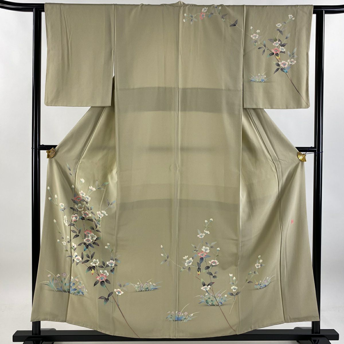 【庫存清倉】訪問服 身長156cm 袖長61.5cm S 雙層 和泉衛知 作品落款 枝花 草花紋紋 漸層 米色 純蠶絲 美品 逸品級