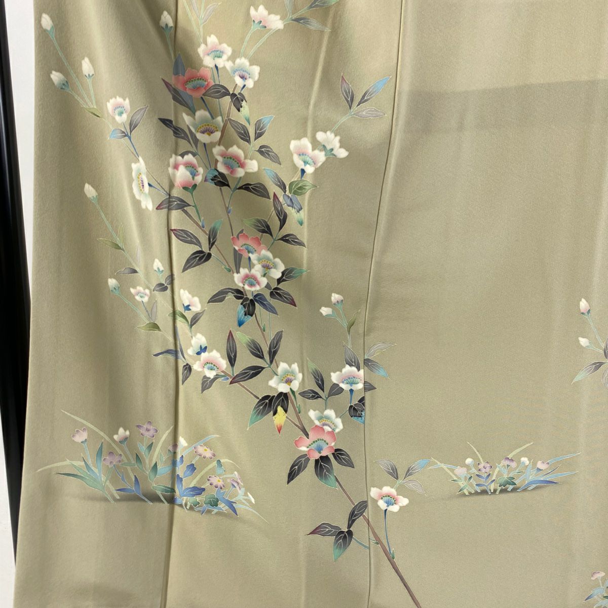 【庫存清倉】訪問服 身長156cm 袖長61.5cm S 雙層 和泉衛知 作品落款 枝花 草花紋紋 漸層 米色 純蠶絲 美品 逸品級