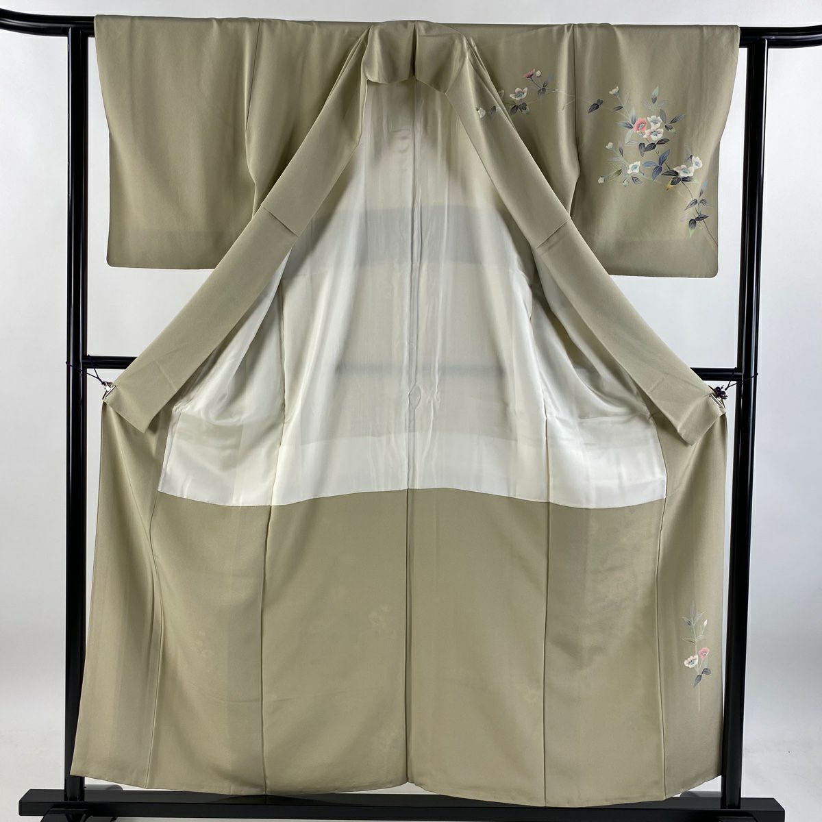 【庫存清倉】訪問服 身長156cm 袖長61.5cm S 雙層 和泉衛知 作品落款 枝花 草花紋紋 漸層 米色 純蠶絲 美品 逸品級