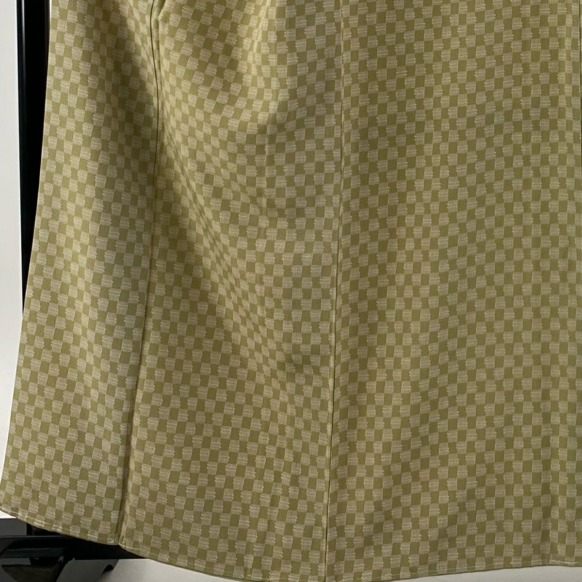 【庫存清倉】 小紋 身長160cm 袖長64.5cm M 雙層 市松樹 茶綠 純蠶絲 美品 秀品級