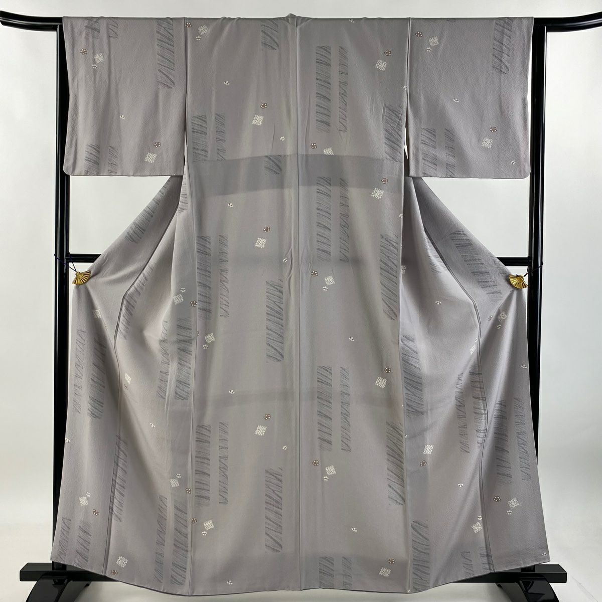 【庫存清倉】 小紋 身長160cm 袖長63.5cm S 雙層 花 幾何學 灰紫 純蠶絲 優品級