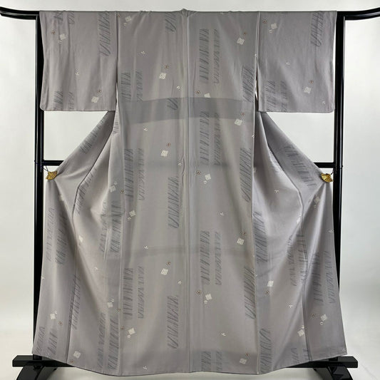 【庫存清倉】 小紋 身長160cm 袖長63.5cm S 雙層 花 幾何學 灰紫 純蠶絲 優品級