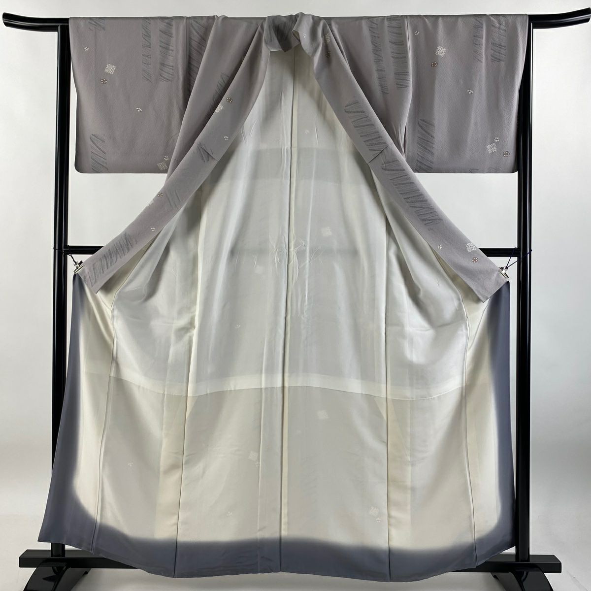 【庫存清倉】 小紋 身長160cm 袖長63.5cm S 雙層 花 幾何學 灰紫 純蠶絲 優品級