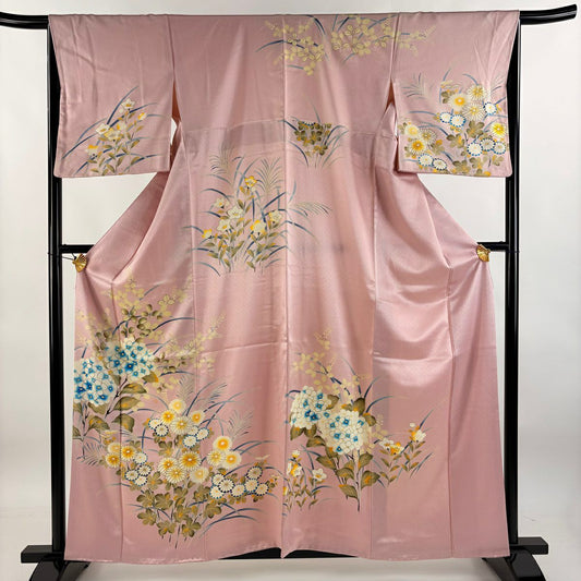 【庫存清倉】訪問服 身長160.5cm 袖長66.5cm M 雙層 紫陽花 菊花花 金銀彩 粉紅 純蠶絲 優品級