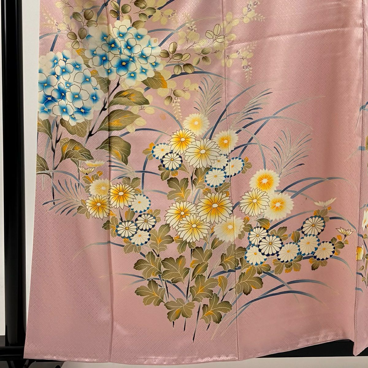 【庫存清倉】訪問服 身長160.5cm 袖長66.5cm M 雙層 紫陽花 菊花花 金銀彩 粉紅 純蠶絲 優品級