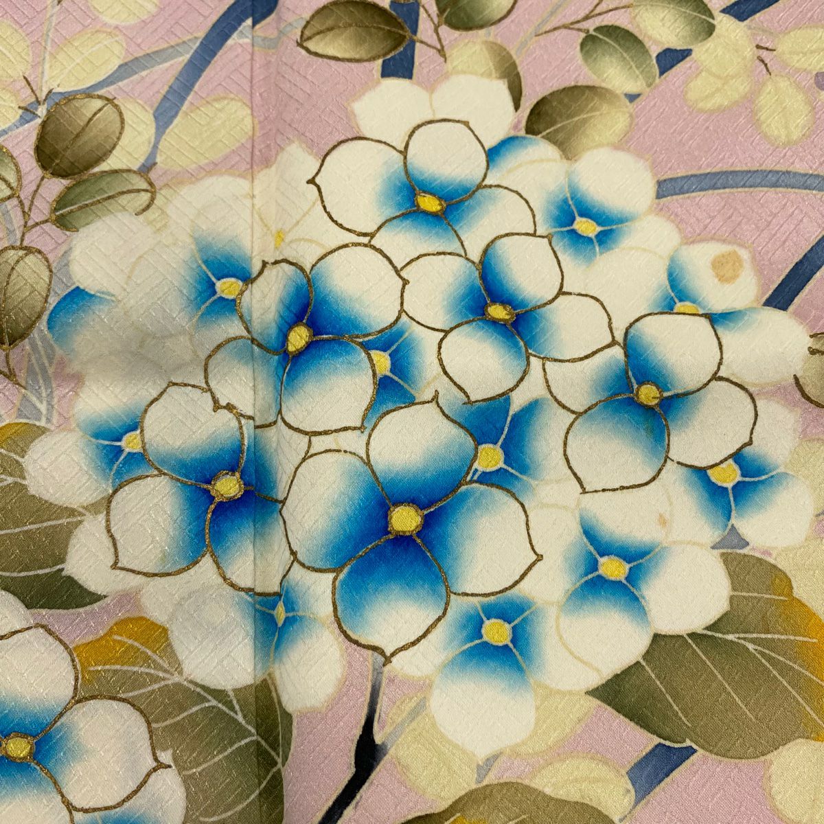 【庫存清倉】訪問服 身長160.5cm 袖長66.5cm M 雙層 紫陽花 菊花花 金銀彩 粉紅 純蠶絲 優品級