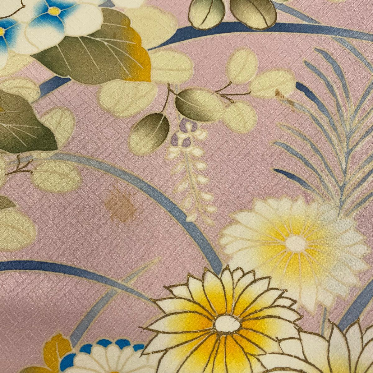 【庫存清倉】訪問服 身長160.5cm 袖長66.5cm M 雙層 紫陽花 菊花花 金銀彩 粉紅 純蠶絲 優品級
