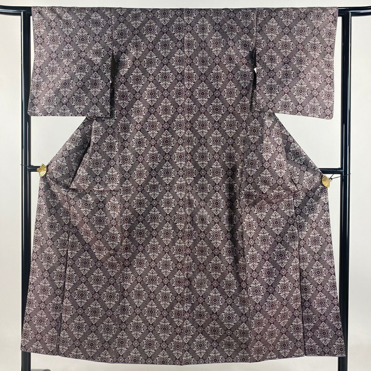 【庫存清倉】 紬織 身長150.5cm 袖長61.5cm S 雙層 套裝 菱 草花紋 茶紫 純蠶絲 優品級
