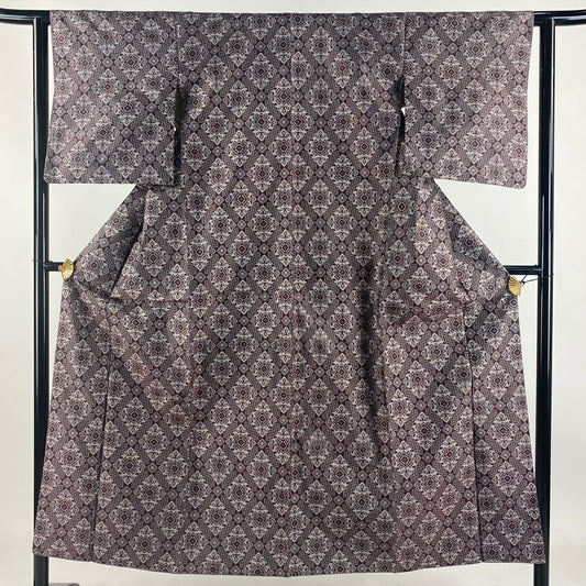 【庫存清倉】 紬織 身長150.5cm 袖長61.5cm S 雙層 套裝 菱 草花紋 茶紫 純蠶絲 優品級
