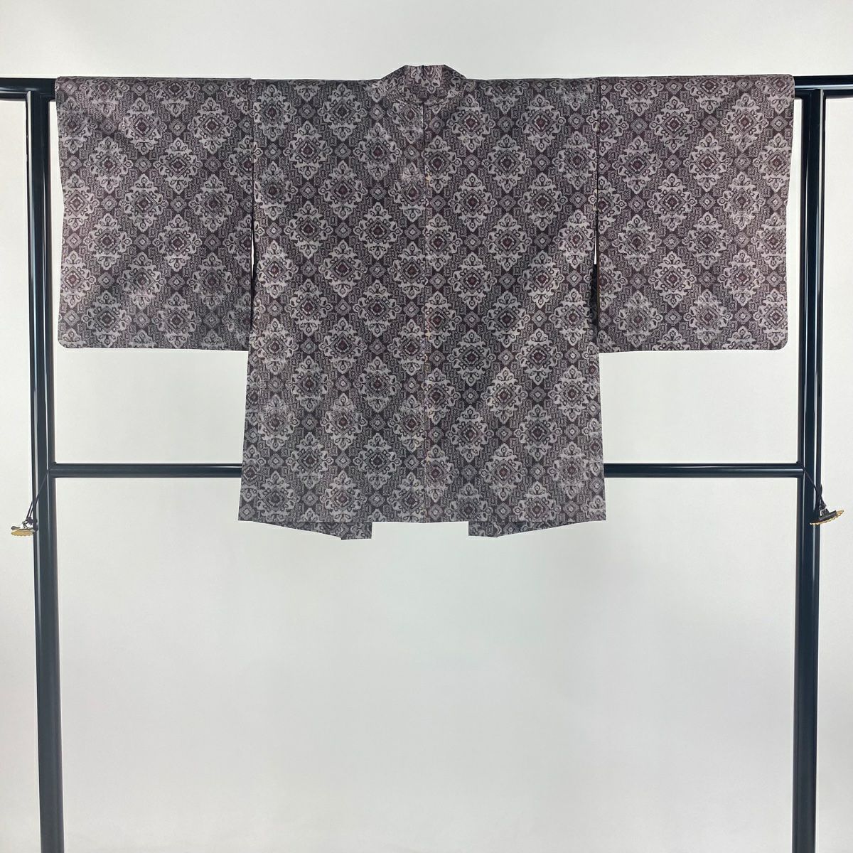 【庫存清倉】 紬織 身長150.5cm 袖長61.5cm S 雙層 套裝 菱 草花紋 茶紫 純蠶絲 優品級